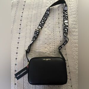 Karl Lagerfeld Black Shoulder Bag with Logo Strap